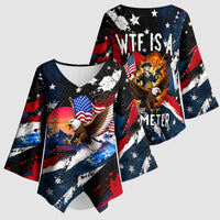 4th Of July WTF Is A Kilometer Patriotic Eagle Kimono Sleeve Blouse American Flag George Washington