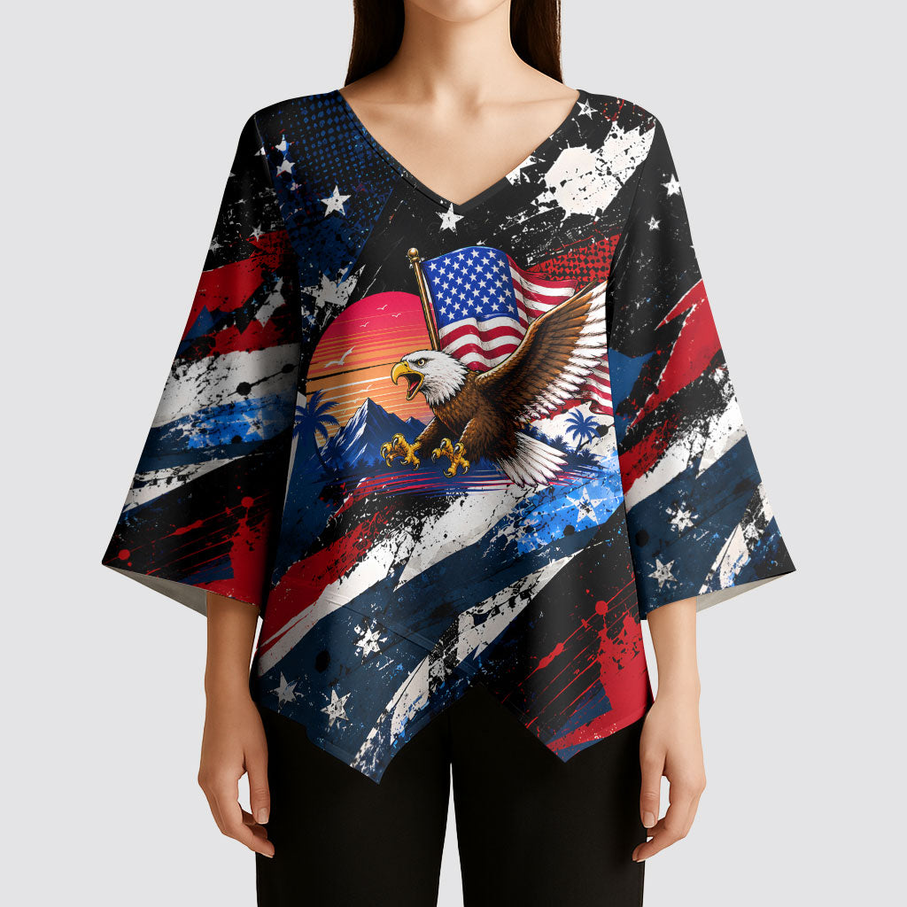 4th Of July WTF Is A Kilometer Patriotic Eagle Kimono Sleeve Blouse American Flag George Washington