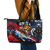 4th Of July WTF Is A Kilometer Patriotic Eagle Leather Tote Bag American Flag George Washington