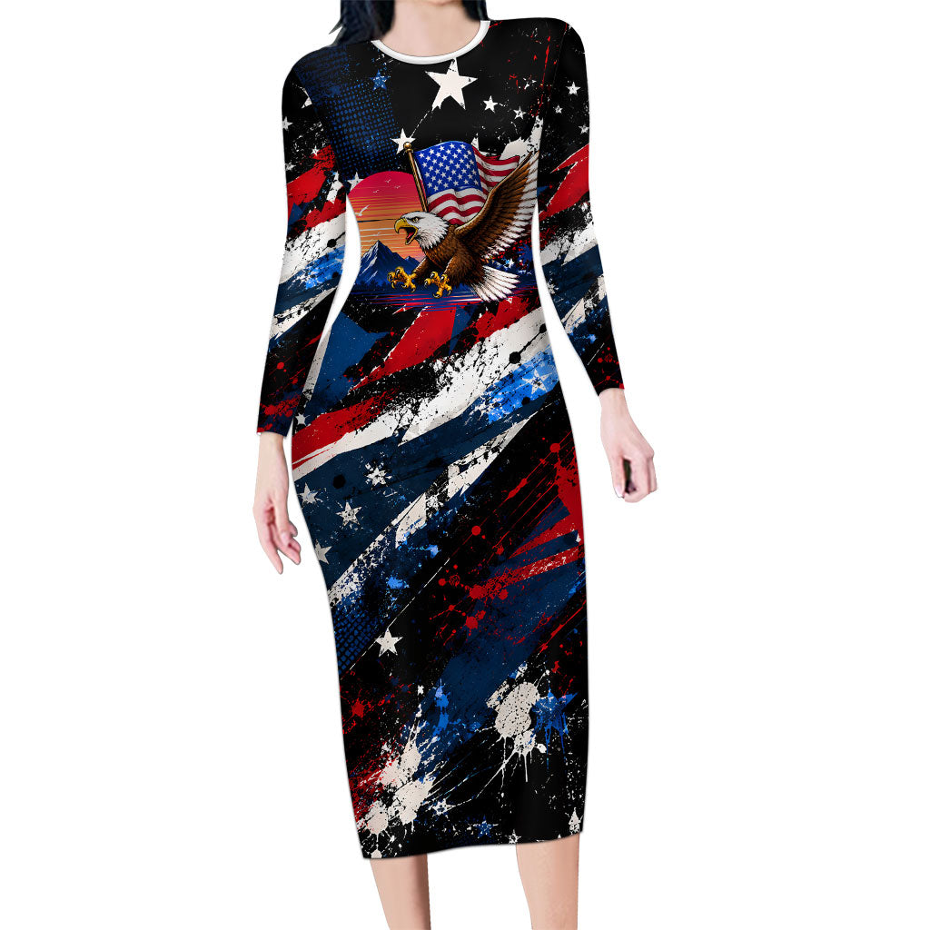 4th Of July WTF Is A Kilometer Patriotic Eagle Long Sleeve Bodycon Dress American Flag George Washington