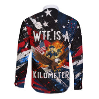 4th Of July WTF Is A Kilometer Patriotic Eagle Long Sleeve Button Shirt American Flag George Washington
