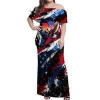 4th Of July WTF Is A Kilometer Patriotic Eagle Off Shoulder Maxi Dress American Flag George Washington