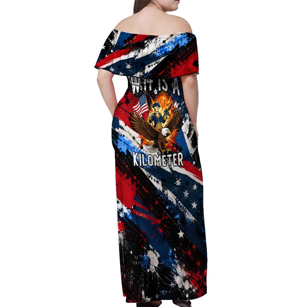 4th Of July WTF Is A Kilometer Patriotic Eagle Off Shoulder Maxi Dress American Flag George Washington