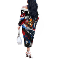 4th Of July WTF Is A Kilometer Patriotic Eagle Off The Shoulder Long Sleeve Dress American Flag George Washington