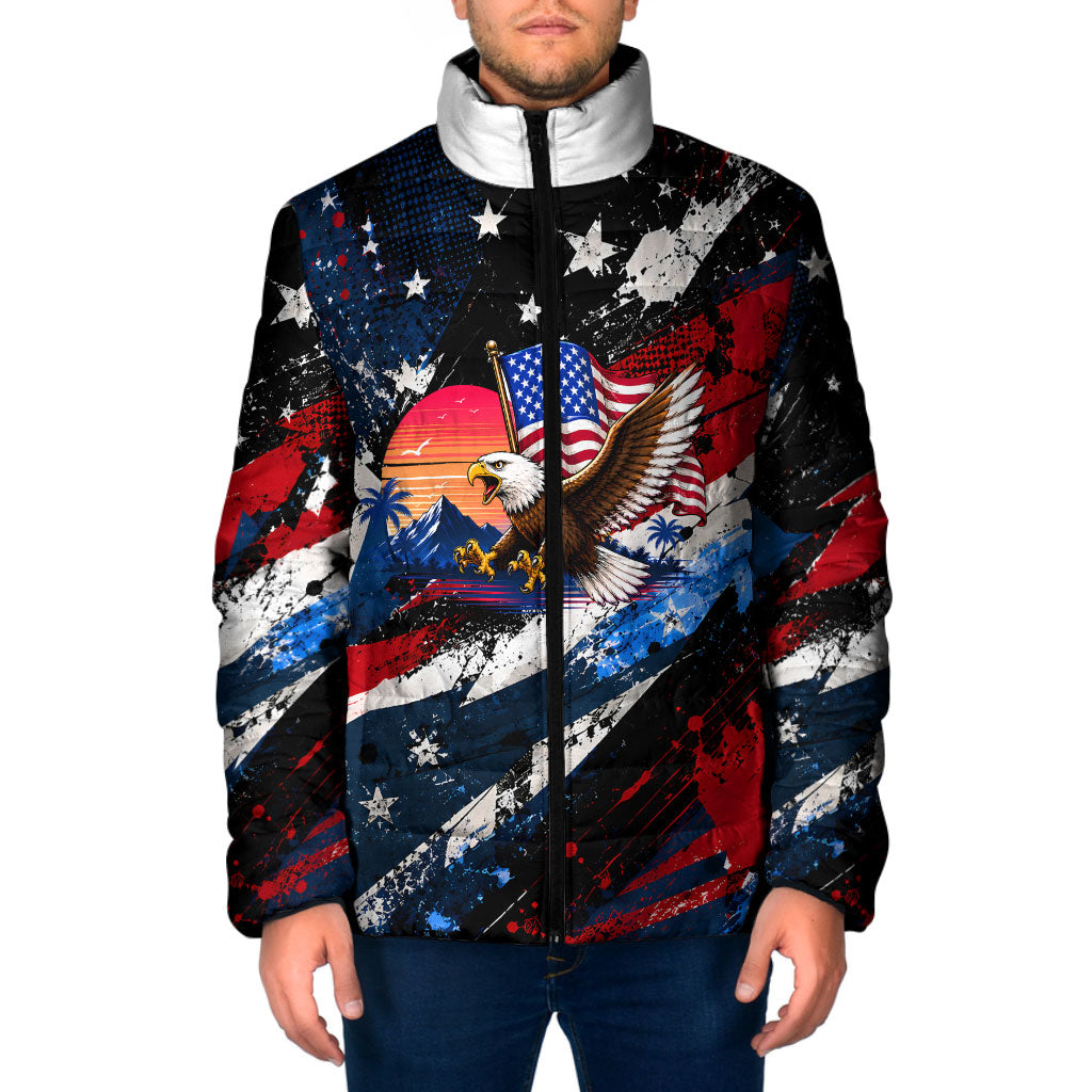 4th Of July WTF Is A Kilometer Patriotic Eagle Padded Jacket American Flag George Washington