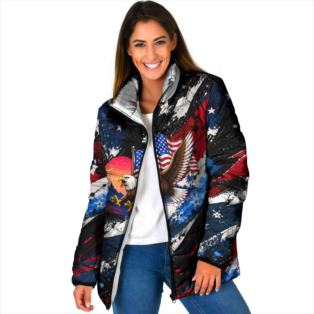 4th Of July WTF Is A Kilometer Patriotic Eagle Padded Jacket American Flag George Washington