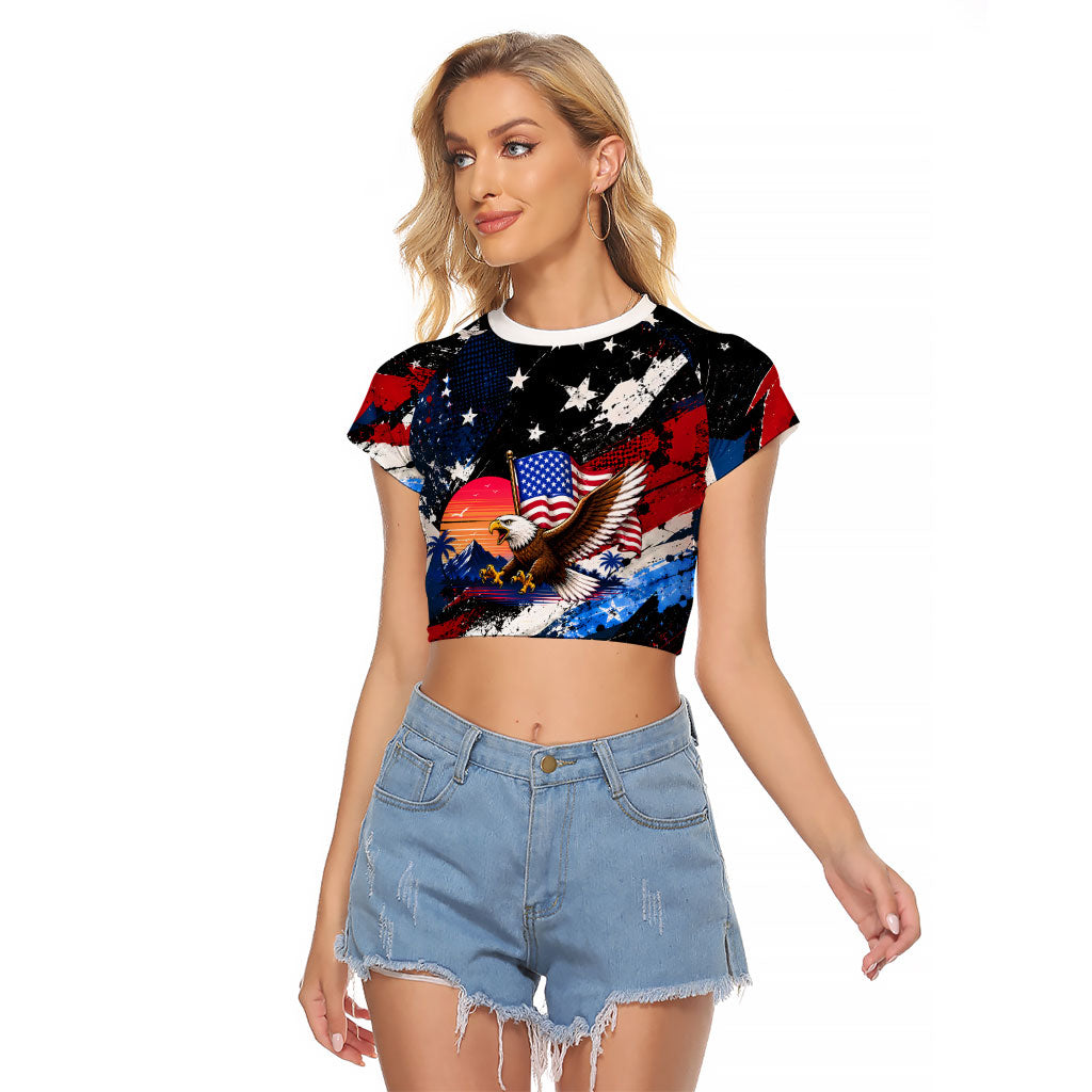 4th Of July WTF Is A Kilometer Patriotic Eagle Raglan Cropped T Shirt American Flag George Washington