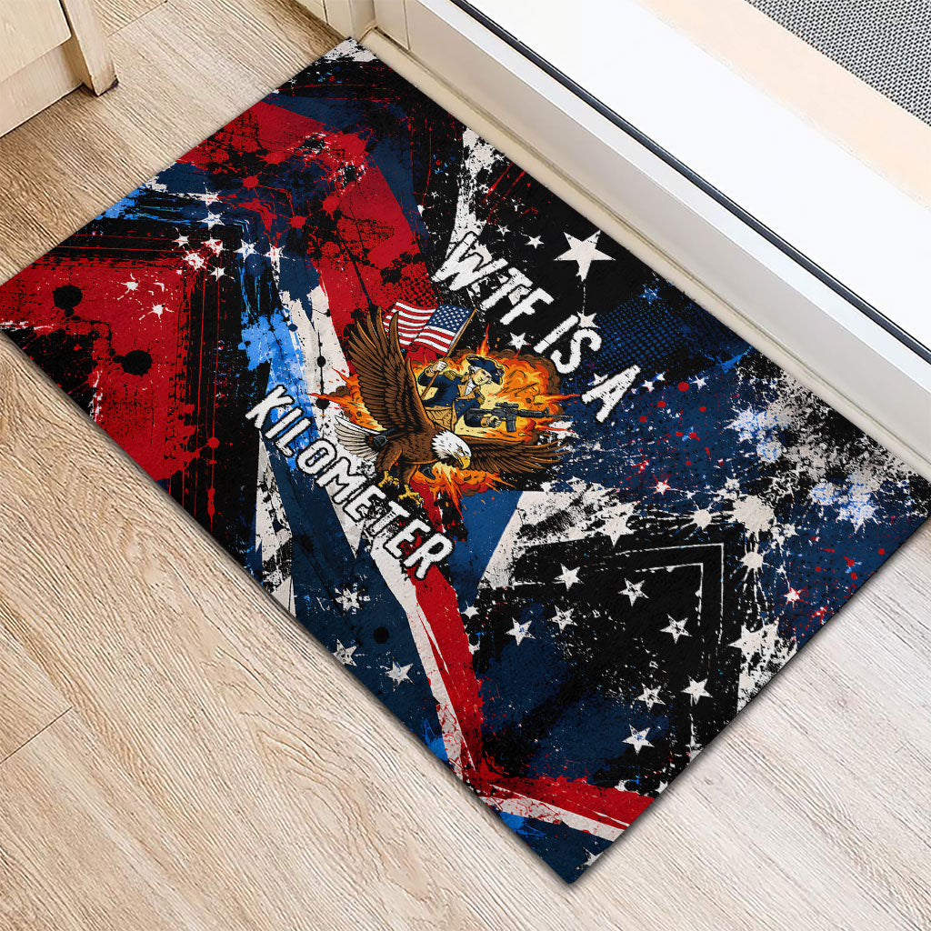 4th Of July WTF Is A Kilometer Patriotic Eagle Rubber Doormat American Flag George Washington
