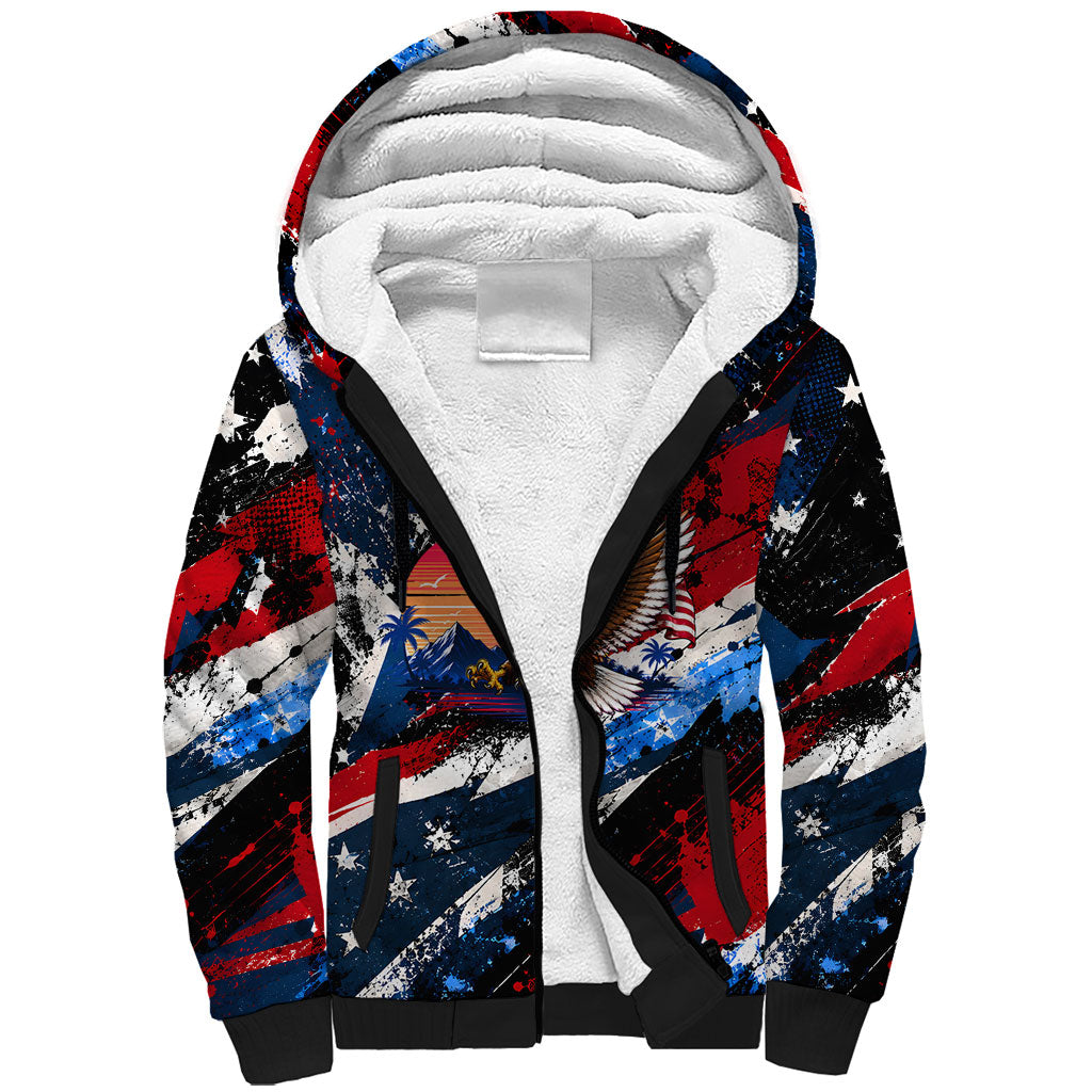 4th Of July WTF Is A Kilometer Patriotic Eagle Sherpa Hoodie American Flag George Washington