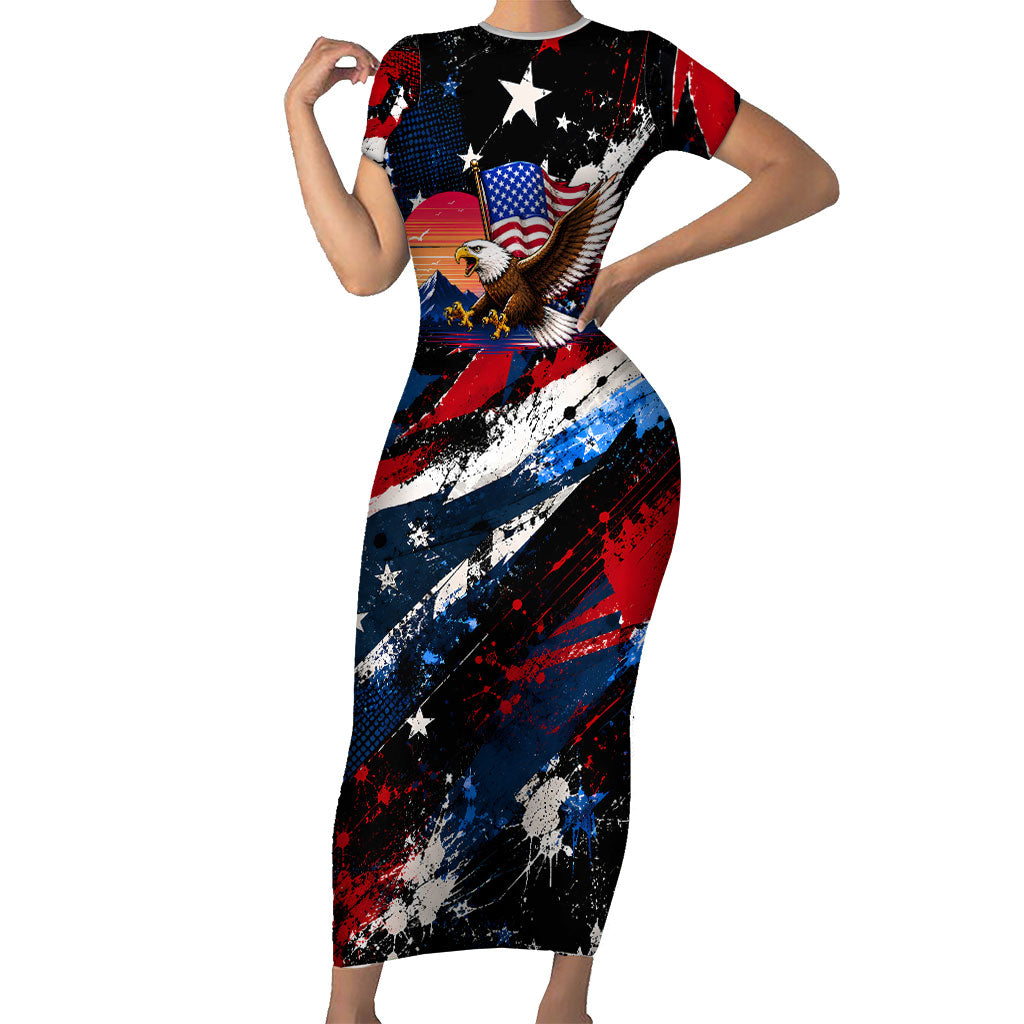 4th Of July WTF Is A Kilometer Patriotic Eagle Short Sleeve Bodycon Dress American Flag George Washington