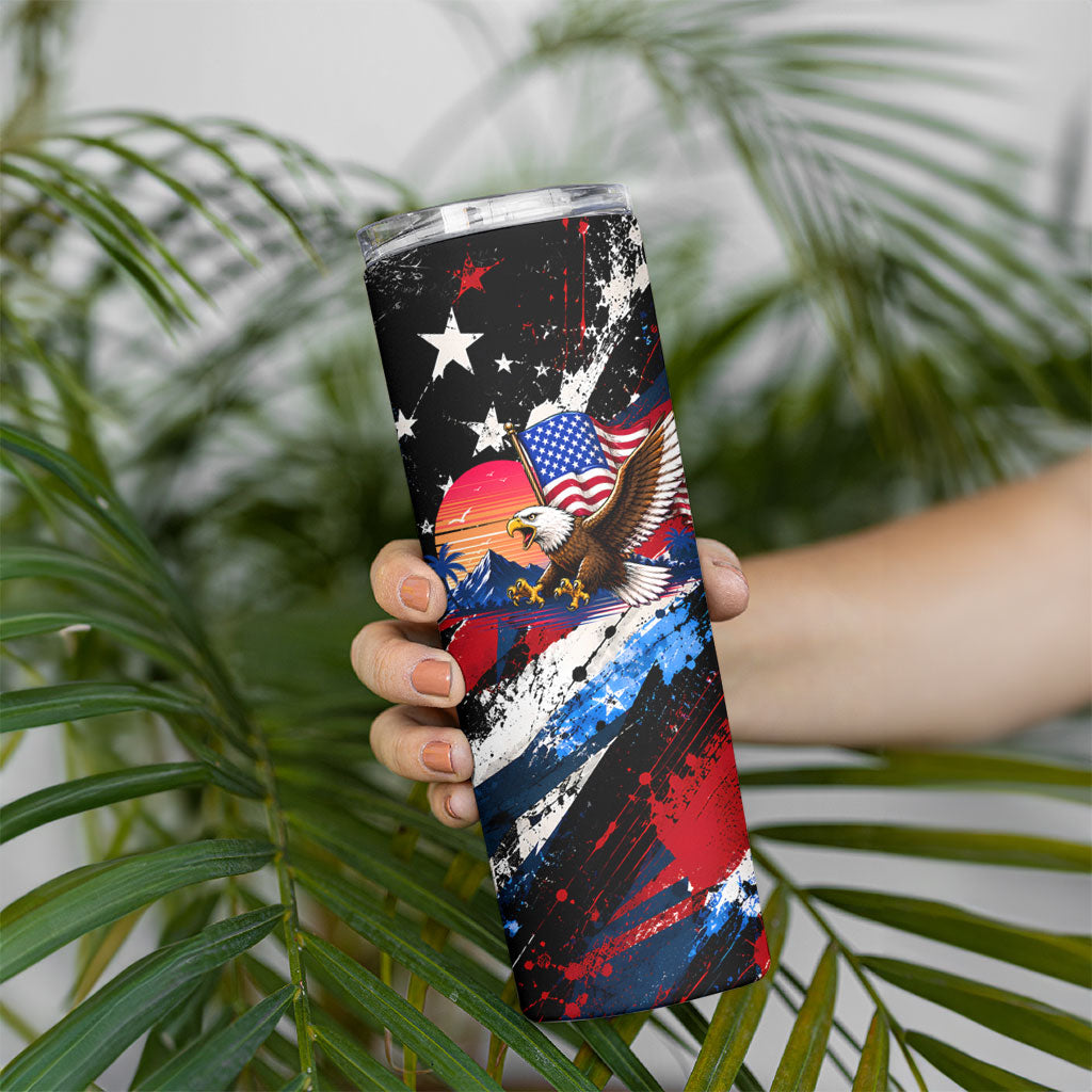 4th Of July WTF Is A Kilometer Patriotic Eagle Skinny Tumbler American Flag George Washington