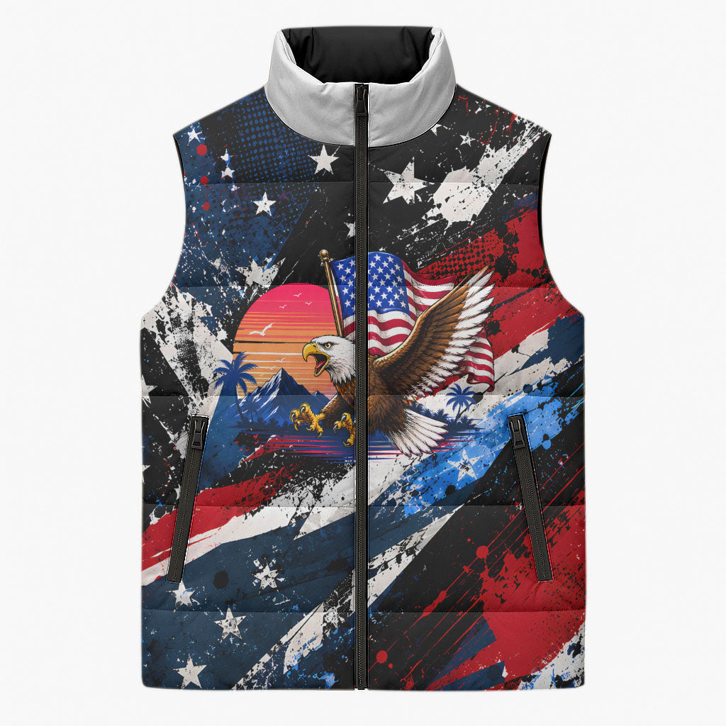 4th Of July WTF Is A Kilometer Patriotic Eagle Sleeveless Puffer Jacket American Flag George Washington