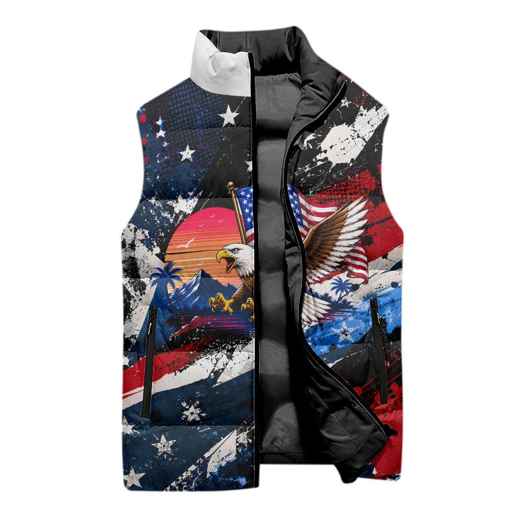 4th Of July WTF Is A Kilometer Patriotic Eagle Sleeveless Puffer Jacket American Flag George Washington