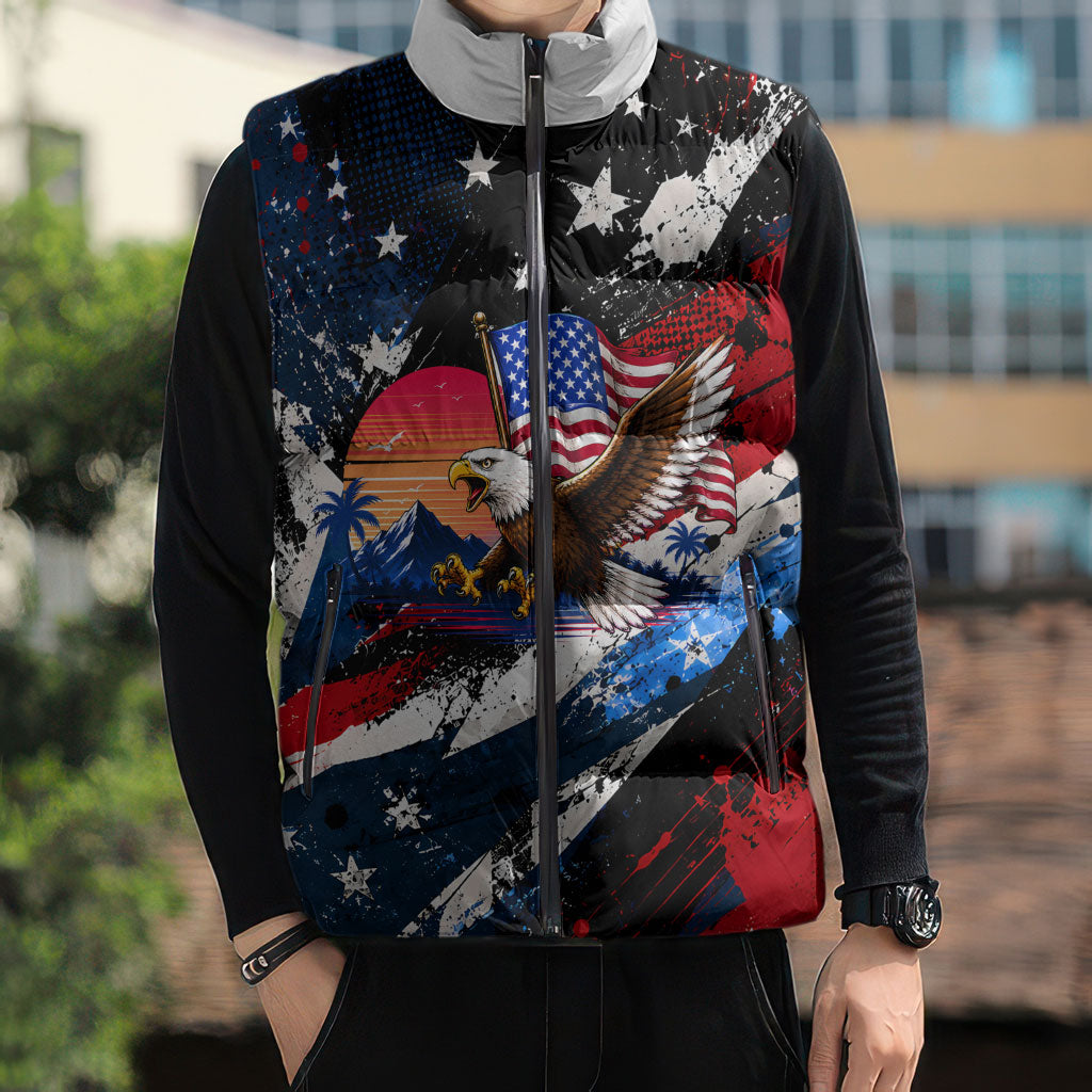 4th Of July WTF Is A Kilometer Patriotic Eagle Sleeveless Puffer Jacket American Flag George Washington
