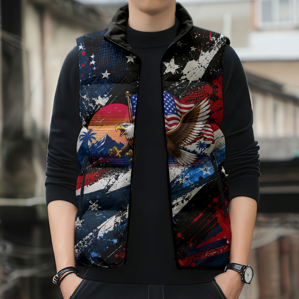 4th Of July WTF Is A Kilometer Patriotic Eagle Sleeveless Puffer Jacket American Flag George Washington