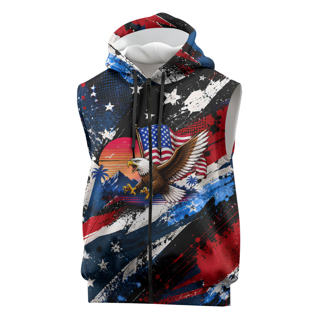 4th Of July WTF Is A Kilometer Patriotic Eagle Sleeveless Zip Hoodie American Flag George Washington