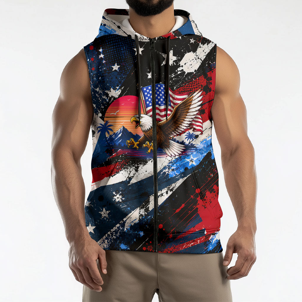 4th Of July WTF Is A Kilometer Patriotic Eagle Sleeveless Zip Hoodie American Flag George Washington
