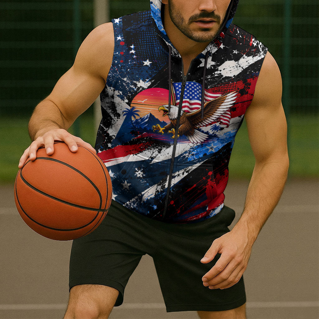 4th Of July WTF Is A Kilometer Patriotic Eagle Sleeveless Zip Hoodie American Flag George Washington