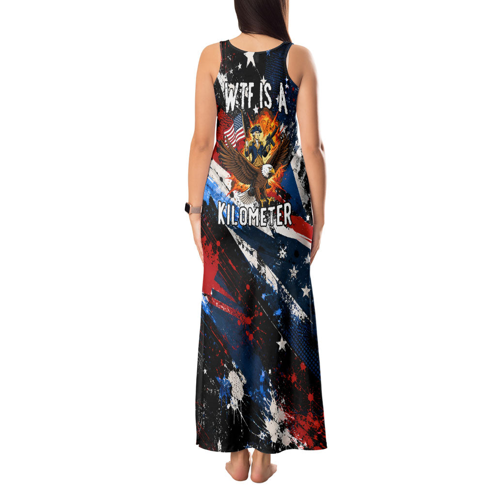 4th Of July WTF Is A Kilometer Patriotic Eagle Tank Maxi Dress American Flag George Washington