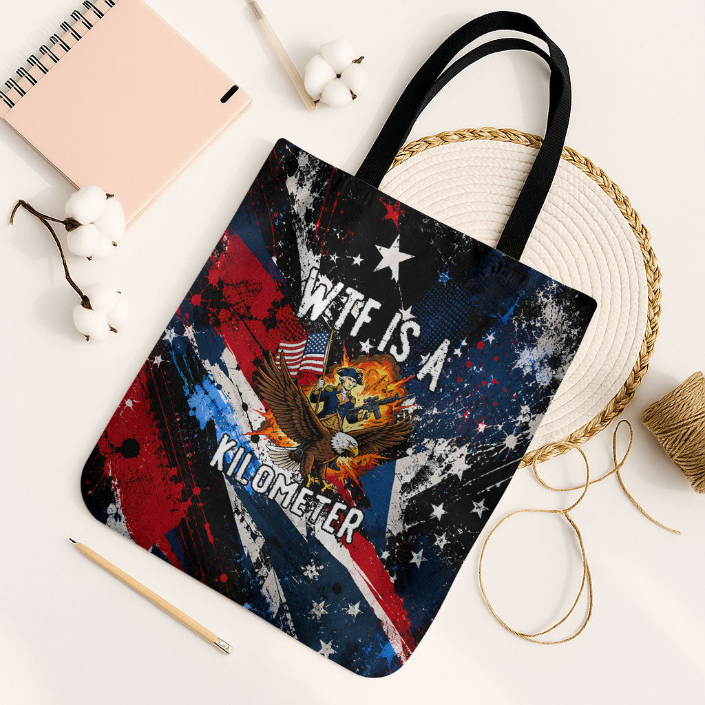 4th Of July WTF Is A Kilometer Patriotic Eagle Tote Bag American Flag George Washington