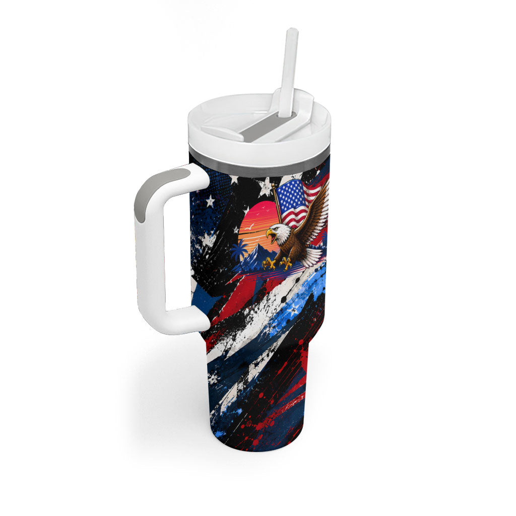 4th Of July WTF Is A Kilometer Patriotic Eagle Tumbler With Handle American Flag George Washington