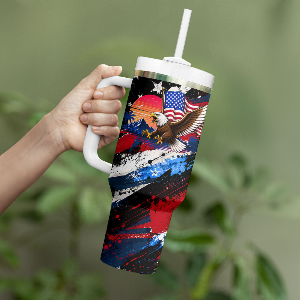 4th Of July WTF Is A Kilometer Patriotic Eagle Tumbler With Handle American Flag George Washington