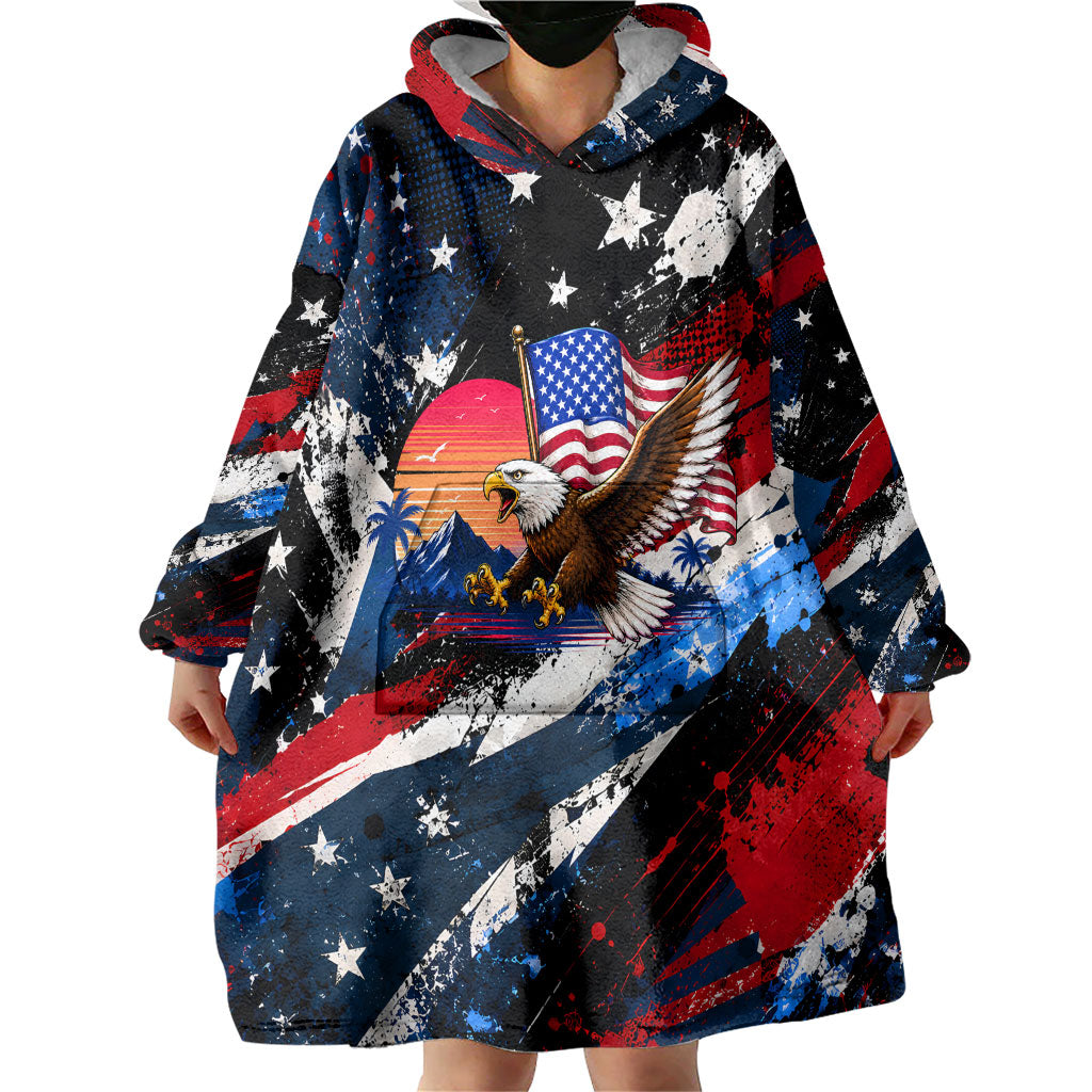 4th Of July WTF Is A Kilometer Patriotic Eagle Wearable Blanket Hoodie American Flag George Washington