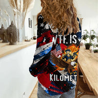 4th Of July WTF Is A Kilometer Patriotic Eagle Women Casual Shirt American Flag George Washington