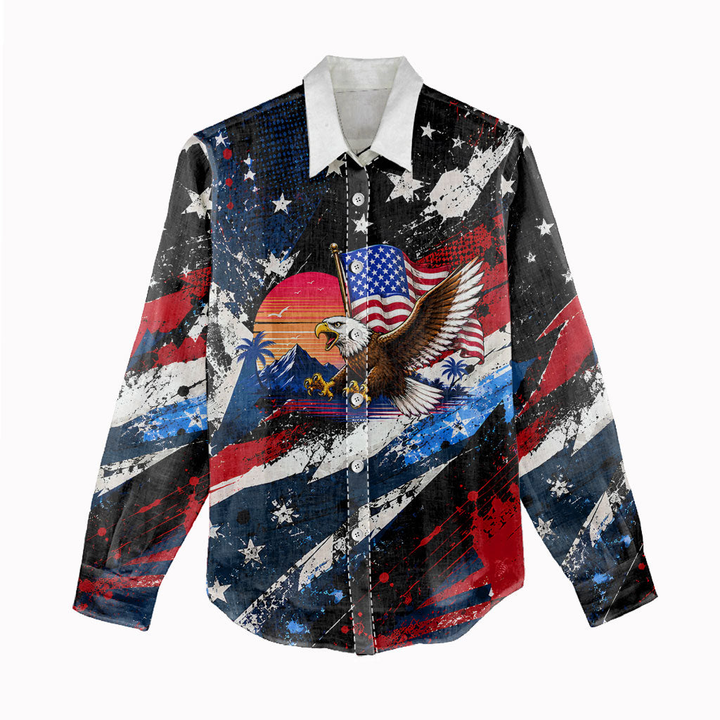4th Of July WTF Is A Kilometer Patriotic Eagle Women Casual Shirt American Flag George Washington