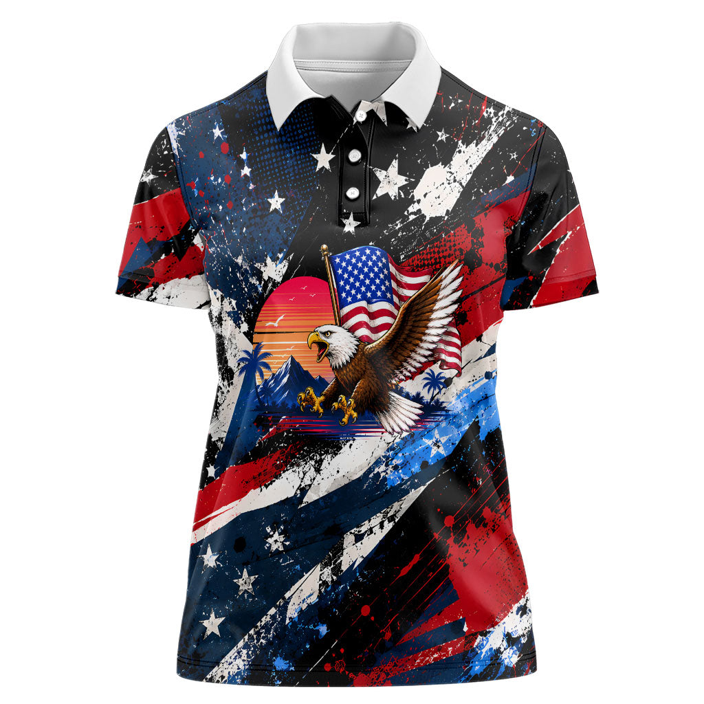 4th Of July WTF Is A Kilometer Patriotic Eagle Women Polo Shirt American Flag George Washington