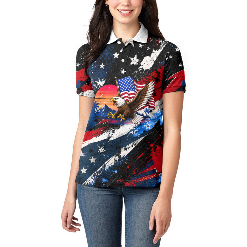 4th Of July WTF Is A Kilometer Patriotic Eagle Women Polo Shirt American Flag George Washington