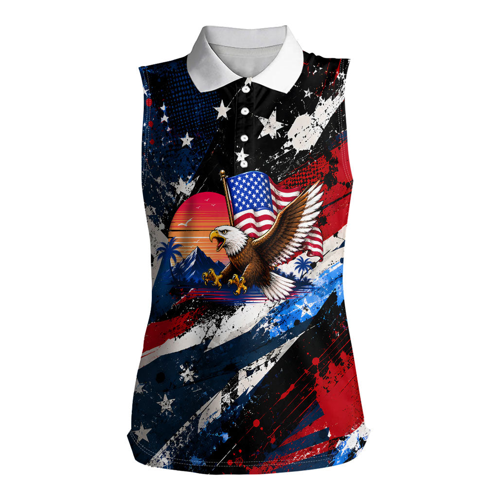 4th Of July WTF Is A Kilometer Patriotic Eagle Women Sleeveless Polo Shirt American Flag George Washington