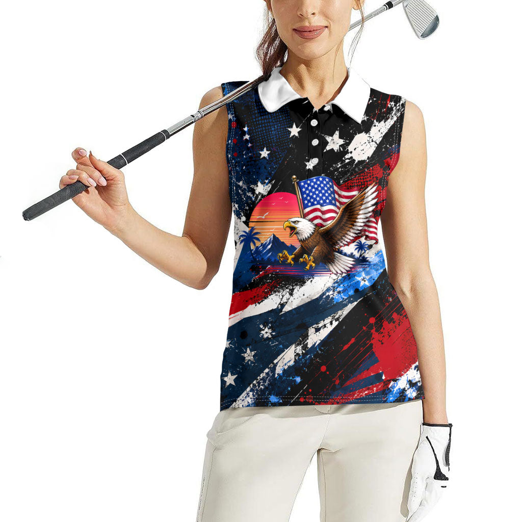 4th Of July WTF Is A Kilometer Patriotic Eagle Women Sleeveless Polo Shirt American Flag George Washington