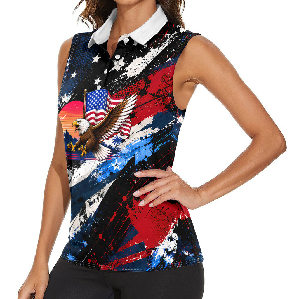 4th Of July WTF Is A Kilometer Patriotic Eagle Women Sleeveless Polo Shirt American Flag George Washington