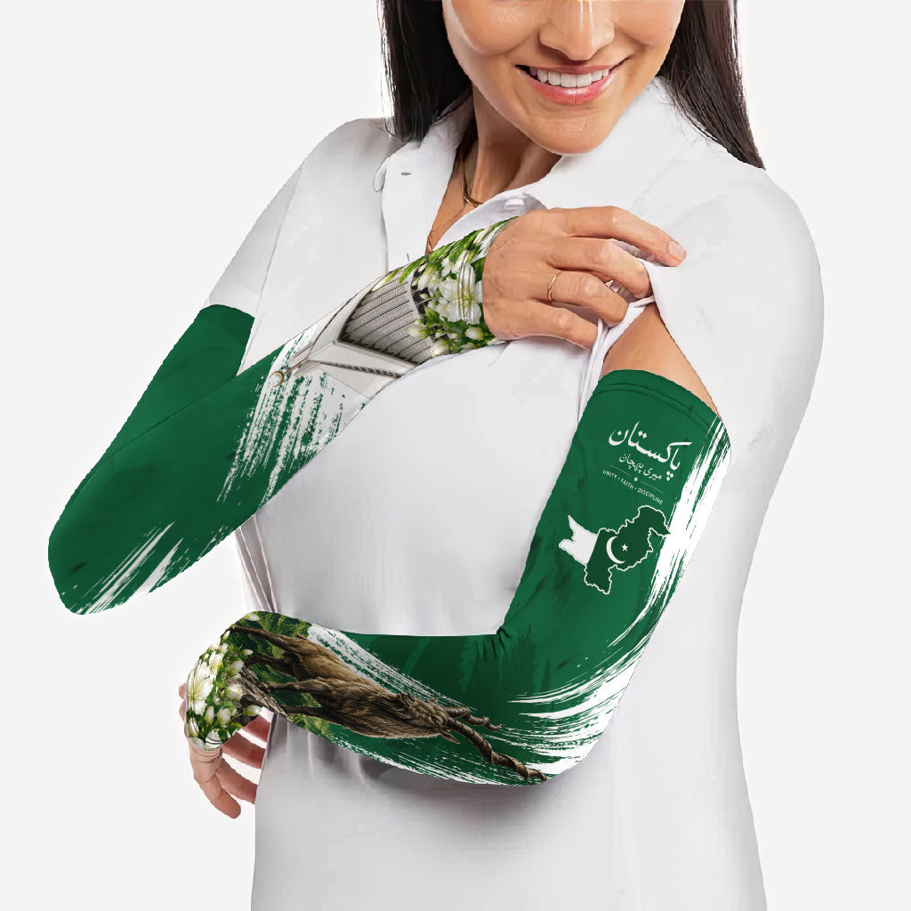 Pakistan Independence Day August 14 Arm Sleeves Patriotic Markhor Heritage Landmarks And Jasmine
