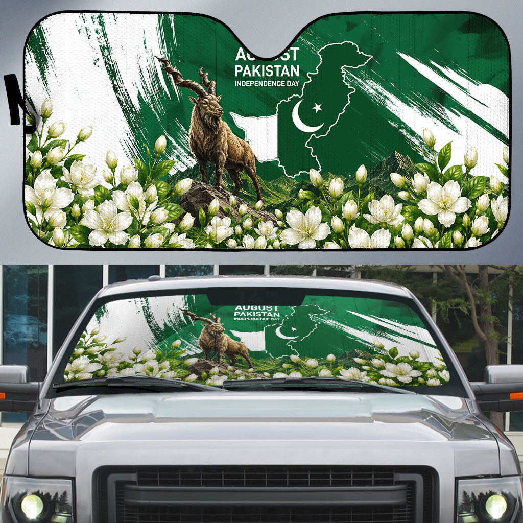 Pakistan Independence Day August 14 Auto Sun Shade Patriotic Markhor Heritage Landmarks And Jasmine