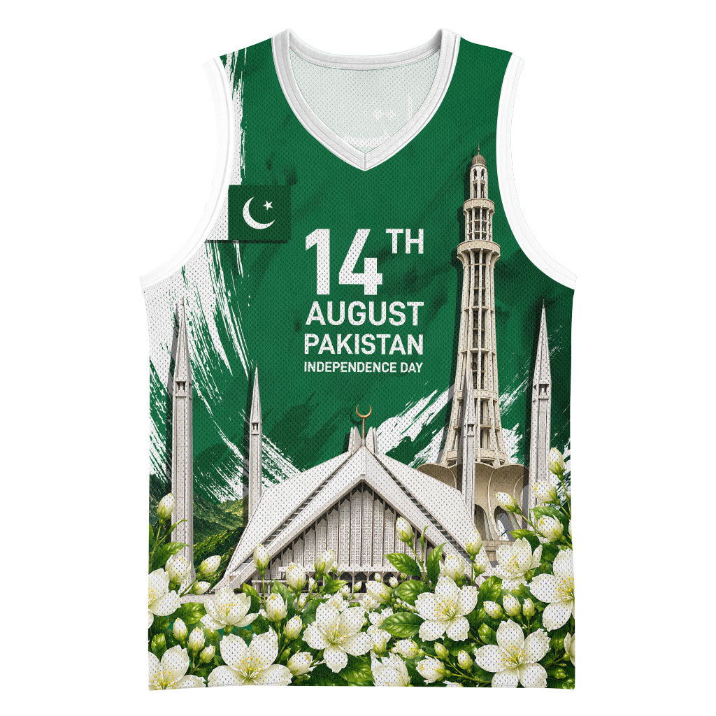 Pakistan Independence Day August 14 Basketball Jersey Patriotic Markhor Heritage Landmarks And Jasmine
