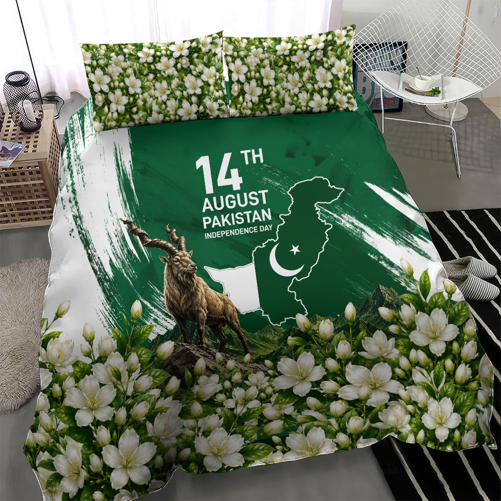 Pakistan Independence Day August 14 Bedding Set Patriotic Markhor Heritage Landmarks And Jasmine