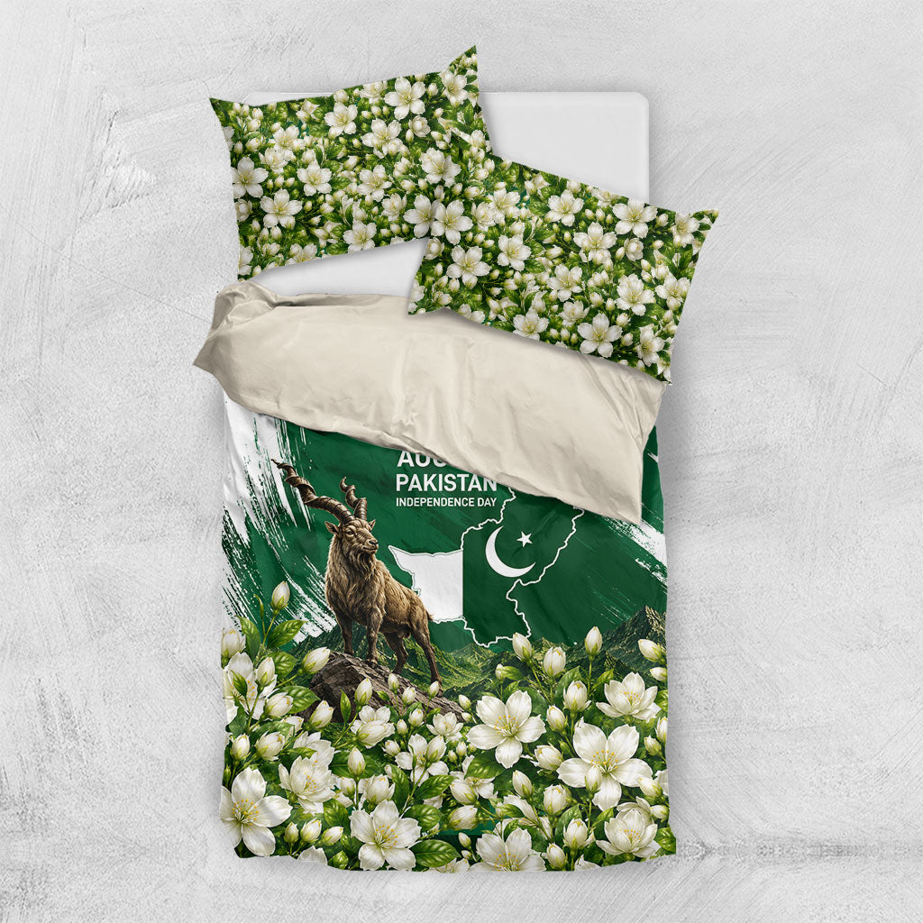 Pakistan Independence Day August 14 Bedding Set Patriotic Markhor Heritage Landmarks And Jasmine