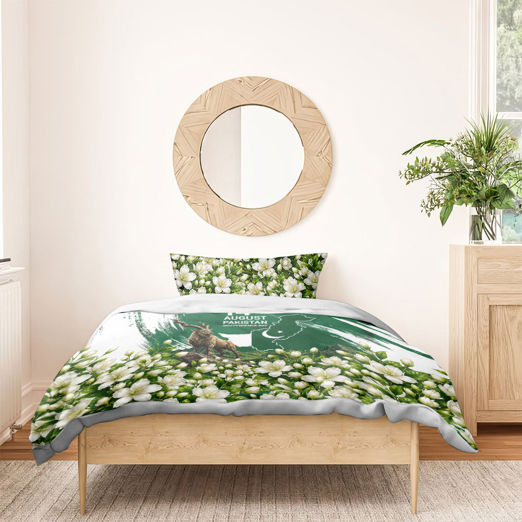 Pakistan Independence Day August 14 Bedding Set Patriotic Markhor Heritage Landmarks And Jasmine