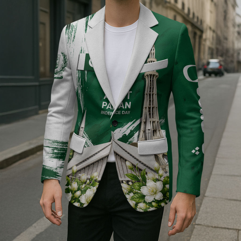 Pakistan Independence Day August 14 Blazer Patriotic Markhor Heritage Landmarks And Jasmine