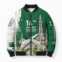 Pakistan Independence Day August 14 Bomber Puffer Jacket Patriotic Markhor Heritage Landmarks And Jasmine