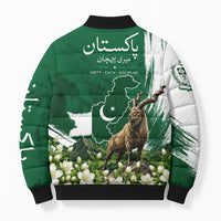 Pakistan Independence Day August 14 Bomber Puffer Jacket Patriotic Markhor Heritage Landmarks And Jasmine