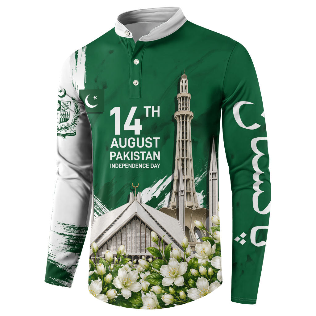 Pakistan Independence Day August 14 Button Sweatshirt Patriotic Markhor Heritage Landmarks And Jasmine