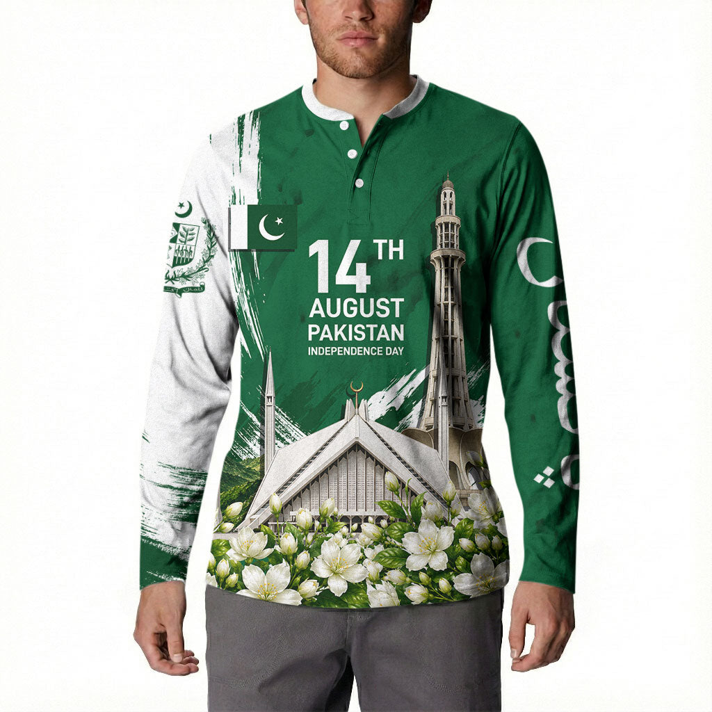 Pakistan Independence Day August 14 Button Sweatshirt Patriotic Markhor Heritage Landmarks And Jasmine