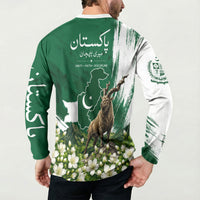 Pakistan Independence Day August 14 Button Sweatshirt Patriotic Markhor Heritage Landmarks And Jasmine