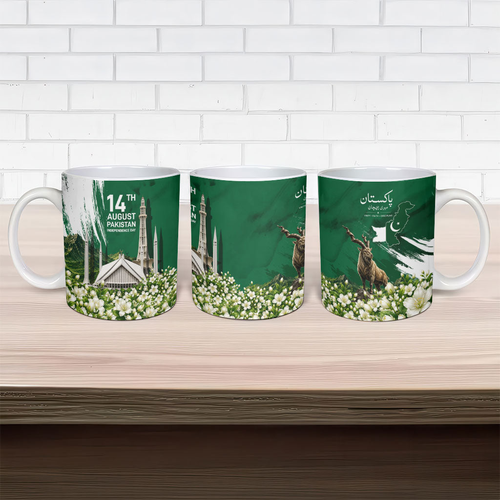 Pakistan Independence Day August 14 Ceramic Mug Patriotic Markhor Heritage Landmarks And Jasmine