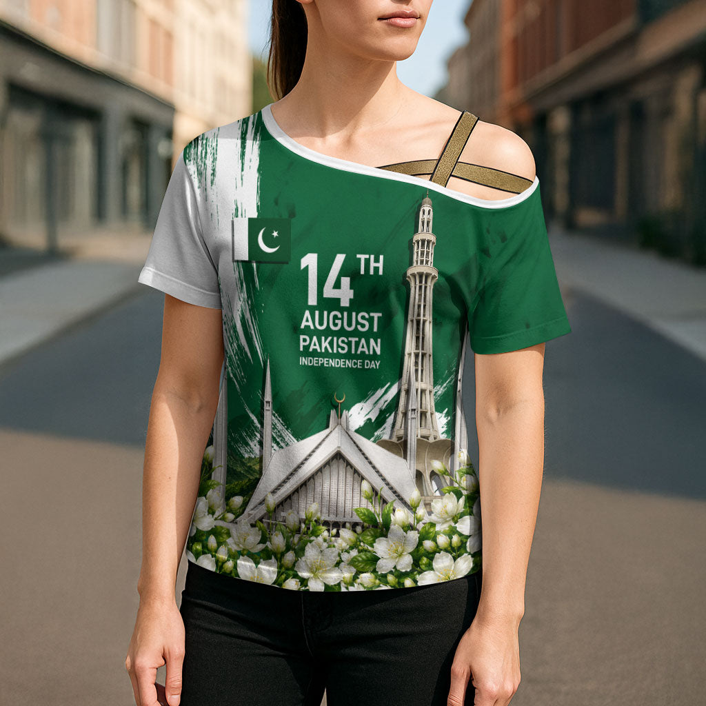 Pakistan Independence Day August 14 Cross Shoulder Shirt Patriotic Markhor Heritage Landmarks And Jasmine