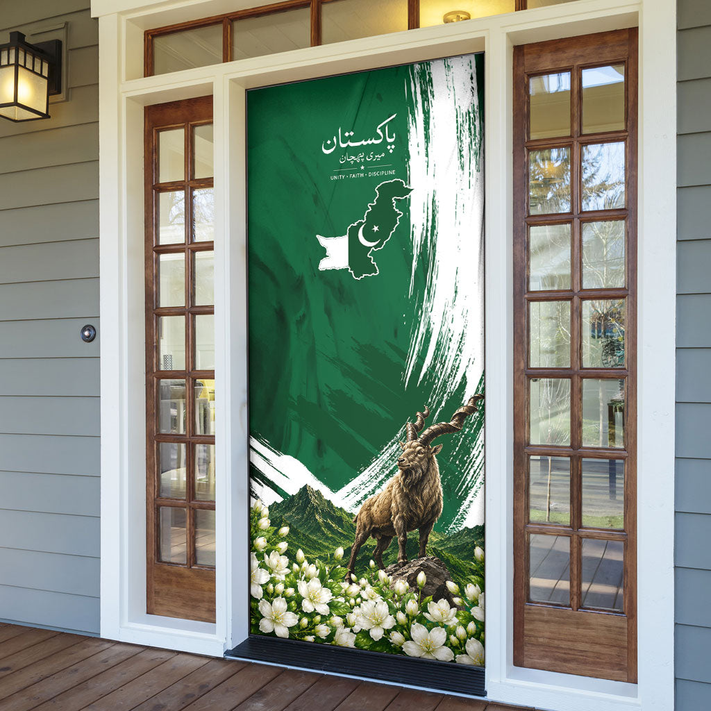 Pakistan Independence Day August 14 Door Cover Patriotic Markhor Heritage Landmarks And Jasmine