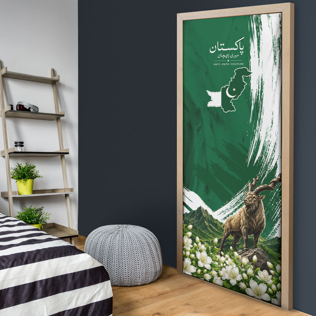 Pakistan Independence Day August 14 Door Cover Patriotic Markhor Heritage Landmarks And Jasmine